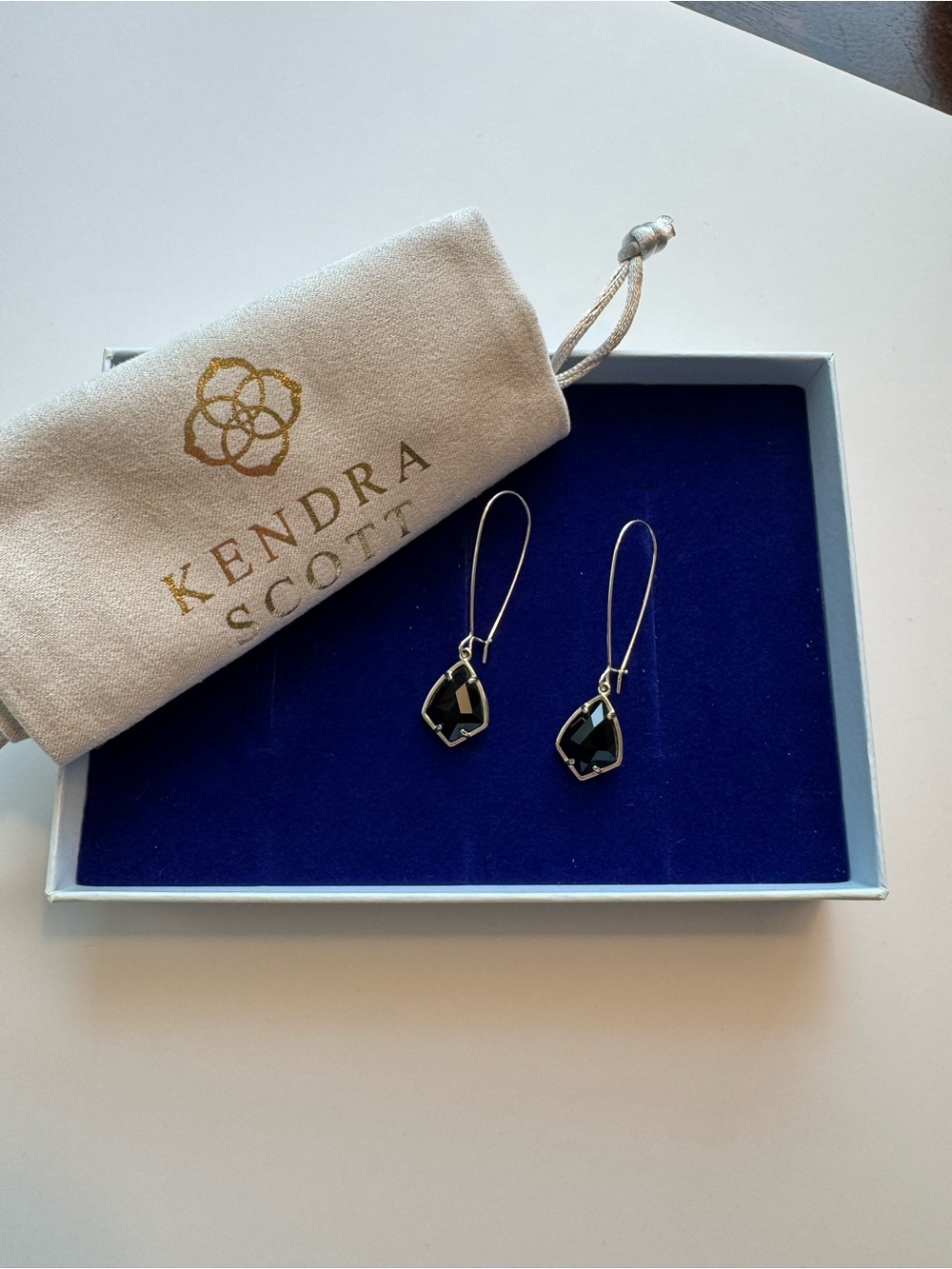 Kendra Scott Faceted Black Drop Earrings with Silver Tone